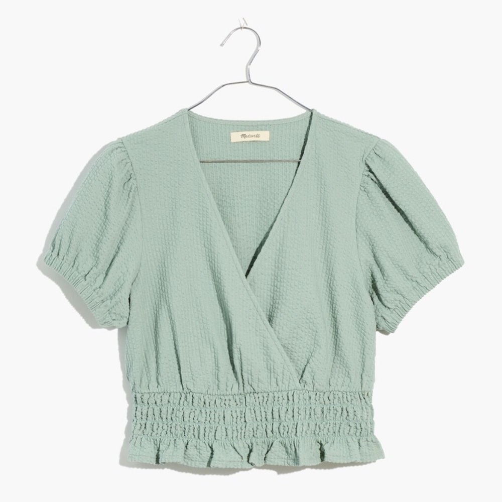 Madewell Knit Seersucker Smock-Waist Crop Top